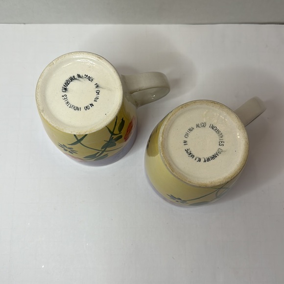 Hand Painted Ceramic Floral Purple Yellow Set of 2 Mugs Large 14 oz - Picture 4 of 4